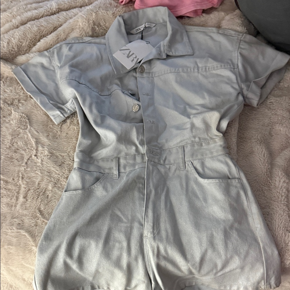 Zara Light Gray Denim Romper